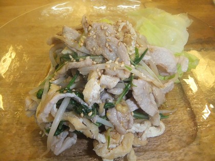 豚ロースの水菜と厚揚げのからし胡麻ポン酢。