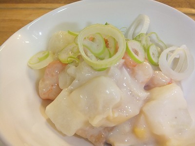 長芋と生厚揚げのエビ味噌グラタン。