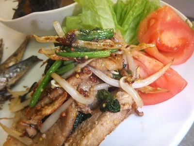 豚肉のニラもやしマスタードソテー。