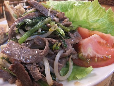 牛肉のもやしとほうれん草の塩だれ。
