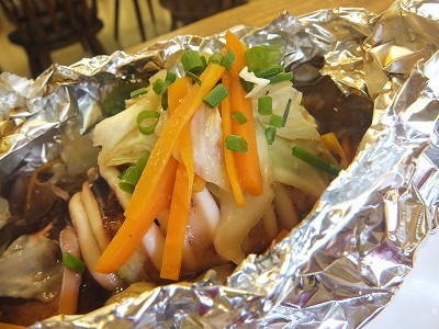 イカと野菜のしょうがホイル焼き。