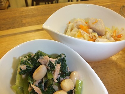 小松菜とツナのわさびポン酢。