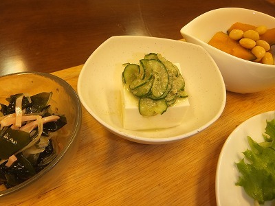 かぼちゃと大豆の煮物。