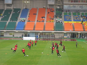 試合前の練習模様