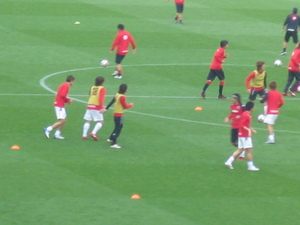 試合前の練習模様