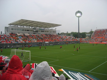 試合前の練習模様