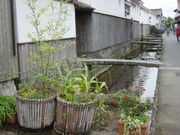 白壁と水路。